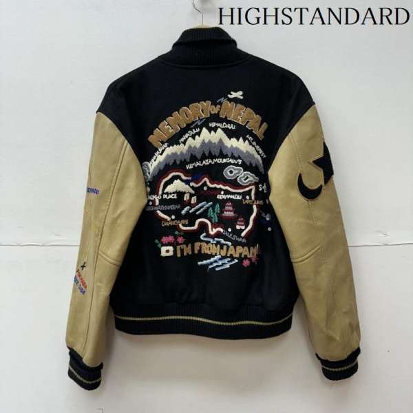 HIGHSTANDARD ハイスタンダード ジャンパー ブルゾン ジャケット 上着 Jacket ハリウッドランチマーケット 袖レザー 切替 スタジャン【USED】【古着】【中古】10100003