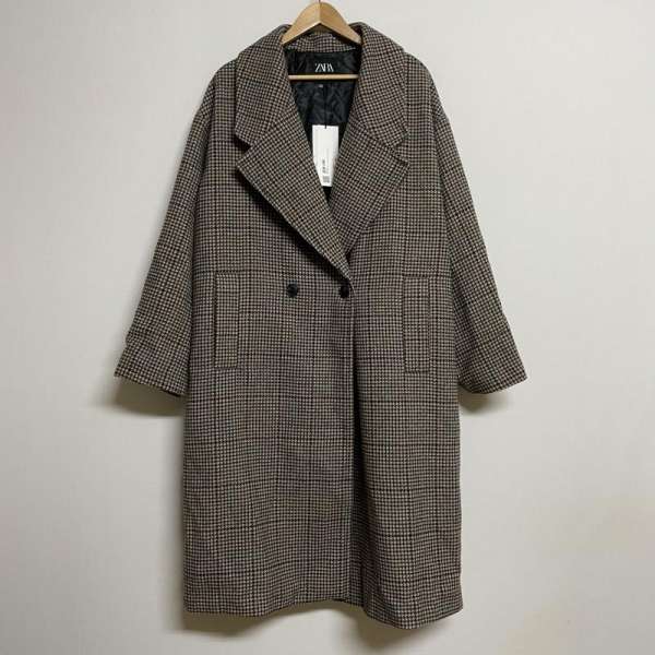 ZARA ザラ コート一般 コート Coat ZARA チェック柄 ウール オーバーサイズ ダブルチェスターコート 1255/981/700【USED】【古着】【中古】10101206のサムネイル