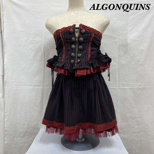 ALGONQUINS アルゴンキン ミニスカート スカート Skirt Mini Skirt, Short Skirt ALGONQUINS ストライプ スカート コルセット レースアップ フリル ゴシックパンク アーミッシュ 62491【USED】【古着】【中古】10103335