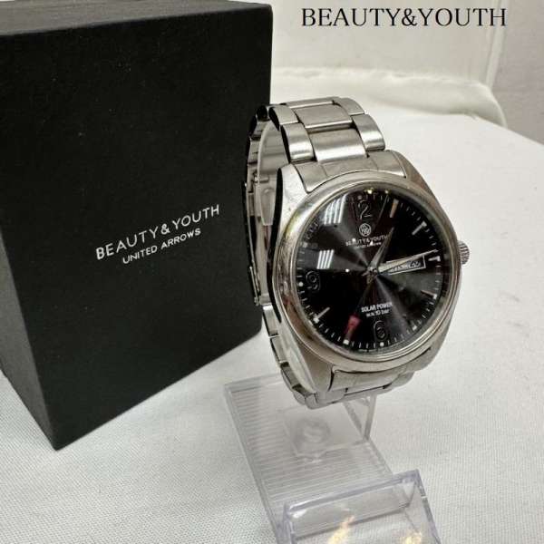 楽天ドンドンダウンISBEAUTY&YOUTH ビューティアンドユース アナログ（クォーツ式） 腕時計 Watch Analog （Quartz） E101-S065399 ロゴ デイト ステンレス ラウンドフェイス ソーラー 腕時計【USED】【古着】【中古】10105161