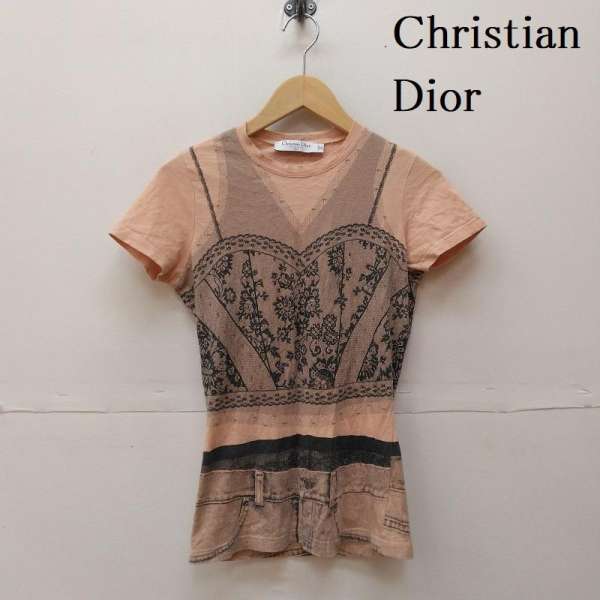 Christian Dior クリスチャンディオール 半袖 Tシャツ T Shirt 06 ガリアーノ期 レース トロンプルイユ Tシャツ 転写 プリント キャミソール デニム 6E16155202【USED】【古着】【中古】10105628のサムネイル