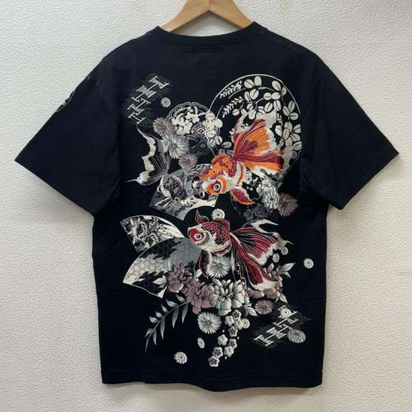 USED 古着 半袖 Tシャツ T Shirt 花鳥風月 KSI3266 和柄 金魚 刺繍 桜 プリント ヘンリーネック【USED】【古着】【中古】10106368