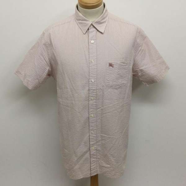 Burberry London バーバリーロンドン 半袖 シャツ、ブラウス Shirt, Blouse シアサッカー ストライプ 半袖シャツ ワンポイント刺繍【USED】【古着】【中古】10109202