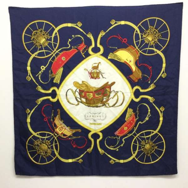 HERMES エルメス ストール一般 ストール Large Scarf Scarf SILK100% カレ 90 大判スカーフ SPRINGS 馬車柄【USED】【古着】【中古】10114005