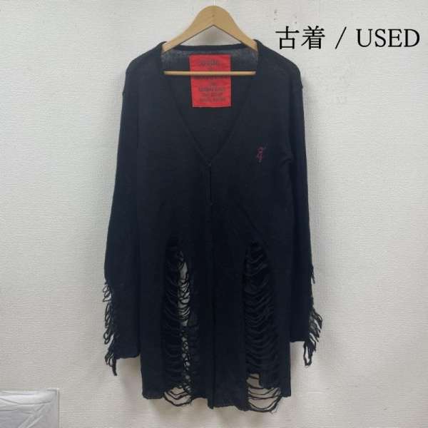 USED 古着 長袖 カーディガン Cardigan ダメージ ロング カーディガン クラッシュ 長袖 ニット ロゴ 刺繍 ロックハードコア【USED】【古着】【中古】10122773