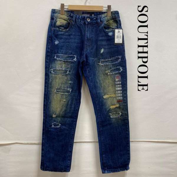 古着 SOUTHPOLE サウスポール 17121-3105 スリム ストレート クラッシュデニム ヴィンテージ加工 30インチ【USED】【古着】【中古】10128537