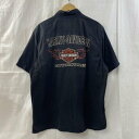ハーレーダビッドソン HARLEY CLOTHESタグ ロゴ刺繍ワッペン半袖シャツ スミ黒 L CHINA製 L【USED】【古着】【中古】10130474(4)