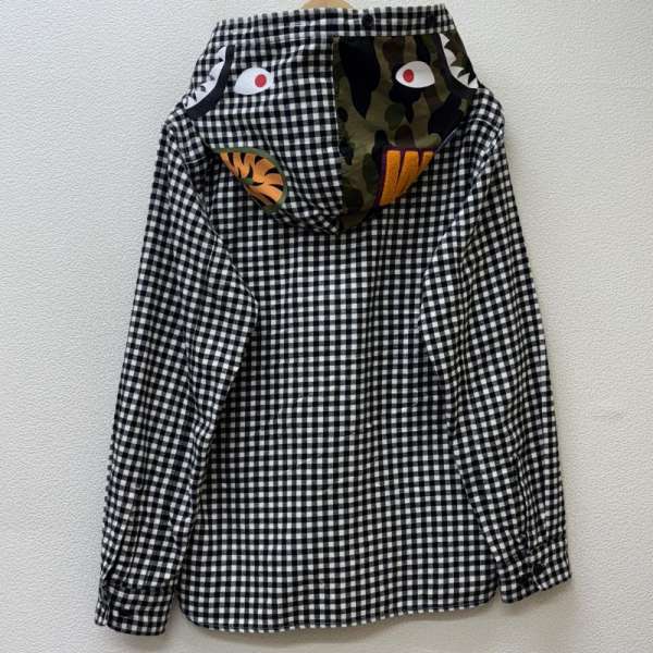 アベイシングエイプ 001SH0801012X シャークフェイス ギンガムチェック 長袖 フーディ フード フランネル シャツ L【USED】【古着】【中古】10134561