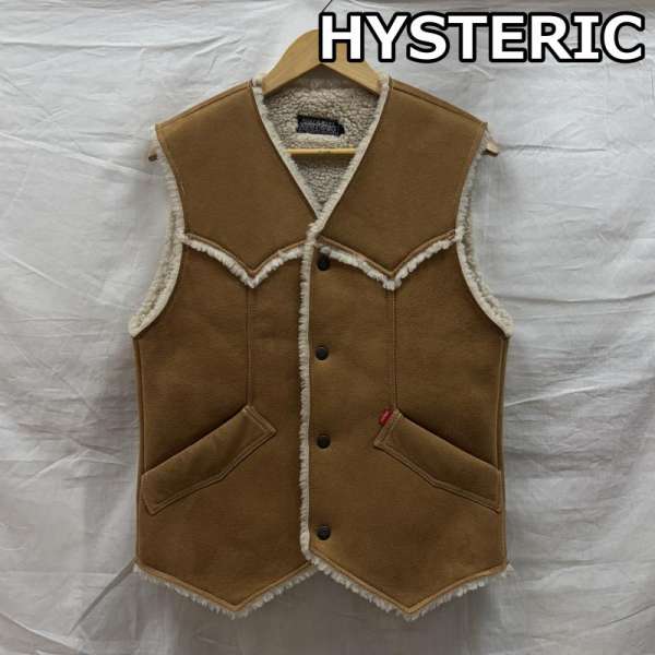 ヒステリック 02223AV03 フェイクレザー ムートン スエード調 裏ボア ウエスタン ヨーク ランチ ベスト ジャケット キャメル メンズ S【USED】【古着】【中古】10135515