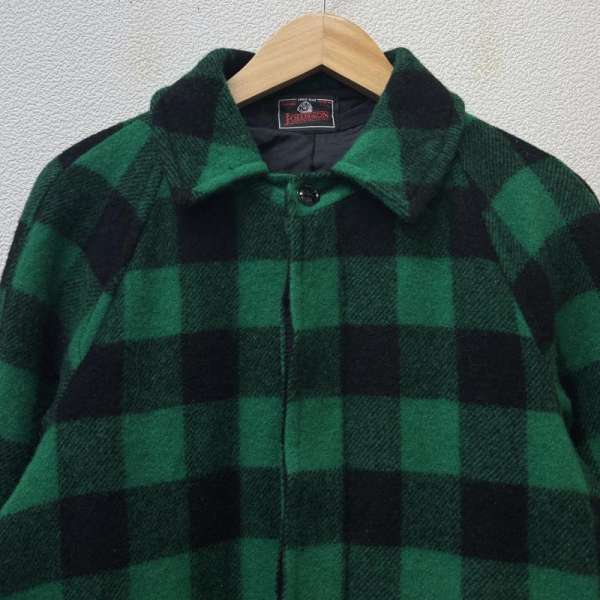 ジョンソン USA製 バッファローチェック柄 比翼 ミドル丈 ウール ワーク コート 緑 黒 グリーン ブラック メンズ -【USED】【古着】【中古】10136304