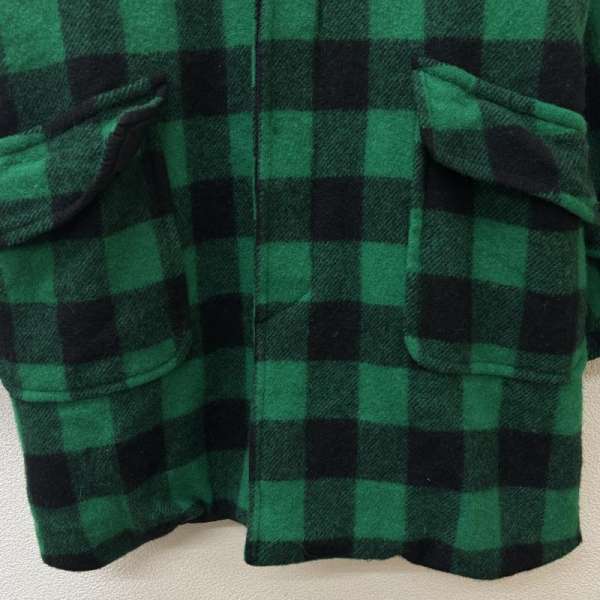 ジョンソン USA製 バッファローチェック柄 比翼 ミドル丈 ウール ワーク コート 緑 黒 グリーン ブラック メンズ -【USED】【古着】【中古】10136304
