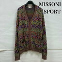 ヴィンテージ MISSONI SPORT ミッソーニ スポーツ イタリア製 総柄 デザイン ニット カーディガン ジグザク パターン メンズ -【USED】【古着】【中古】10136550