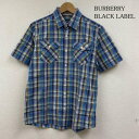 バーバリーブラックレーベル 半袖 シャツ ブラウス Shirt デザインシャツ ホースロゴ 刺繍 胸ポケット ボタン チェック d1m17-316-24 メンズ 2【USED】【古着】【中古】10137405