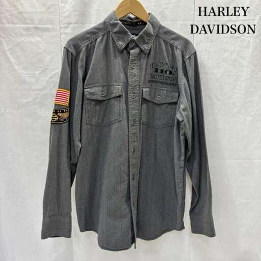ハーレーダビッドソン Harley Davidson 110周年記念刺繍 ストライプシャツ グレー S ※後付ワッペン付き 96464-13VM S【USED】【古着】【中古】10139841 ハーレーダビッドソン Harley Davidson 110周年記念刺繍 ストライプシャツ グレー S ※後付ワッペン付き 96464-13VM S【USED】【古着】【中古】10139841