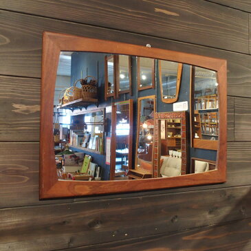 【北欧ビンテージ】 【デンマーク】【中古】【展示店：箕面】チークフレーム ミラー -teak mirror チーク材 鏡 壁掛け 長方形 洗面所 玄関 リビング 寝室 子供部屋