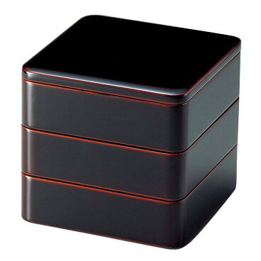 隅丸三段重 溜内朱 6.5寸 木製 漆塗り 重箱 3段 12-14704