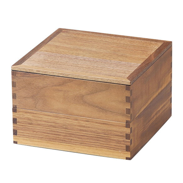 二段重 ウォールナット 内黒 6寸 木製 重箱 2段　12-15003
