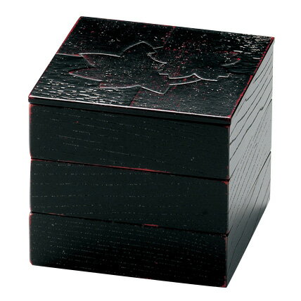 三段姫重 色紙春秋布張 曙 4.5寸 木製 小さい重箱 桜と紅葉 3段 12-14905