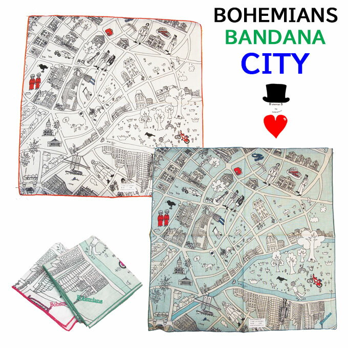 BohemianS (ボヘミアンズ) バンダナBOHEMIANS CITY ボヘミアンズの架空の街をデザインメンズ レディース問わず使って頂けます！日本製 ネコポス便（メール便）発送できます！