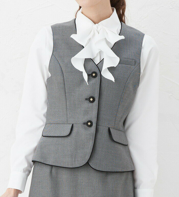 送料無料 ツイードタッチで高級感あるスタイル！ ペプラムデザインベスト 事務服 企業制服 オフィスユニフォーム リクルートスーツ 通勤 入学式 卒業式にもおすすめ！