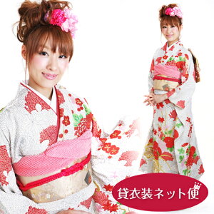 【レンタル】振袖 レンタル 結婚式 フルセット 白グレー色 花車 NT-30 振袖 レンタル 卒業式 結婚式 参列 着物 貸衣装 あす楽対応 往復送料無料キャンペーン