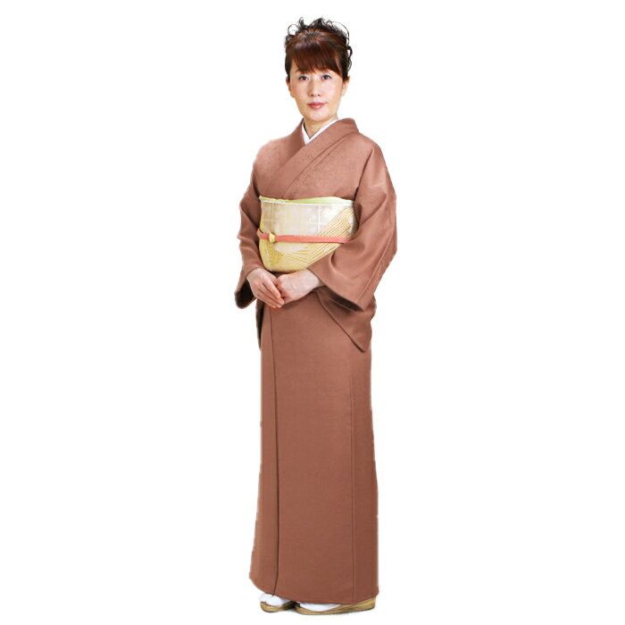 【色無地 レンタル 袷】〔10月〜5月向け〕色無地 正絹 一ツ紋 うす茶色 色無地 着物 お茶会 入