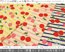 『さくらんぼ刺しゅう風ボーダー』コットン100%オックスプリ...