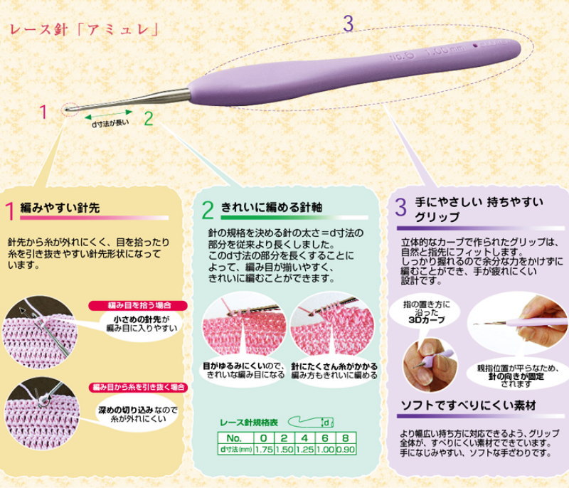 20％OFF！『レース針≪アミュレ≫』（No.0・No.2・No.4・No.6・No.8・No.10・No.12）...