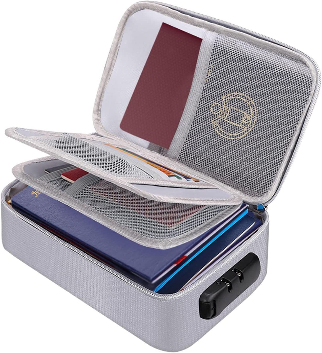 耐火バッグ パスワードロック 3層式 耐火ケース 防水 防火 防災 耐火金庫 23×14×10cm 書類ケース 集金袋 手提げ金庫 貴重品入れ 大容量 10CM pc周辺小物用 金庫 耐火 収納ボックス 整理 分類 書類収納バッグ 金庫 家庭用 防水耐火 貴重品ボックス 耐火温度1200℃