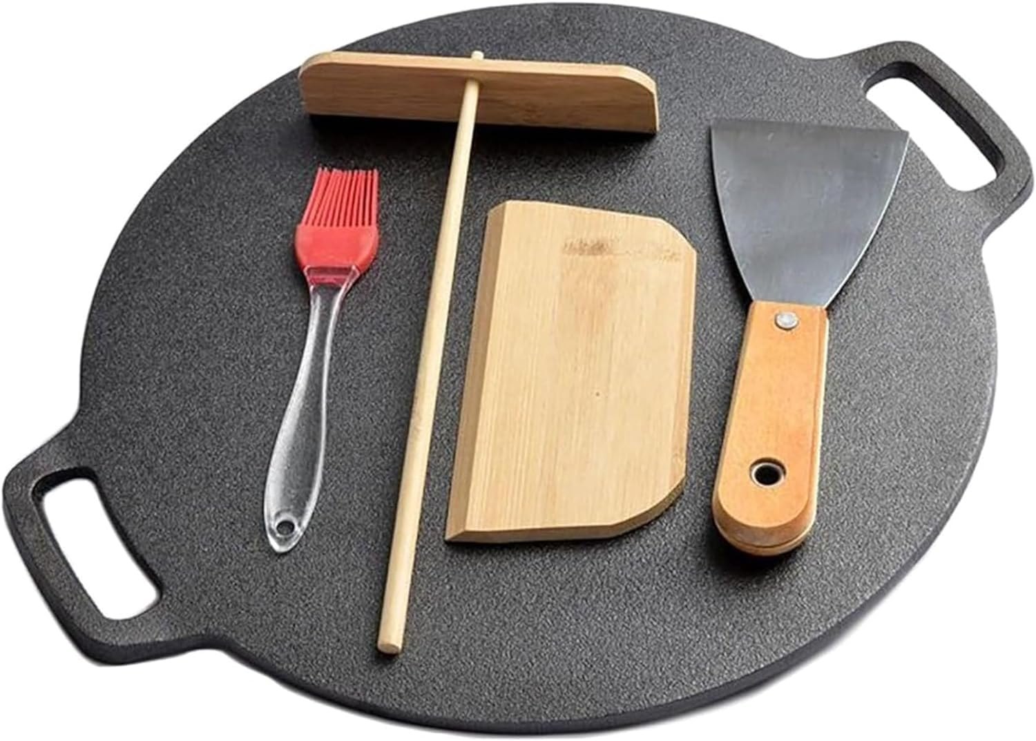 クレープパン クレープ トンボ付き IH対応 クレープメーカー クレープ焼き器 フライパン 味付け済みの鋳鉄フライパン クレープパンセット ホームパーティ お菓子作り クレープ作り 28/30/32/34/37/40cm プレゼント ギフト 贈り物 送料無料