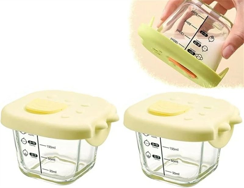 2個セット ガラス製フードボウル ふた付き離乳食容器 小さなミキシングボウル 密閉された離乳食ボック..