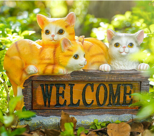 ソーラーランプ WELCOME 猫 樹脂 tbq873