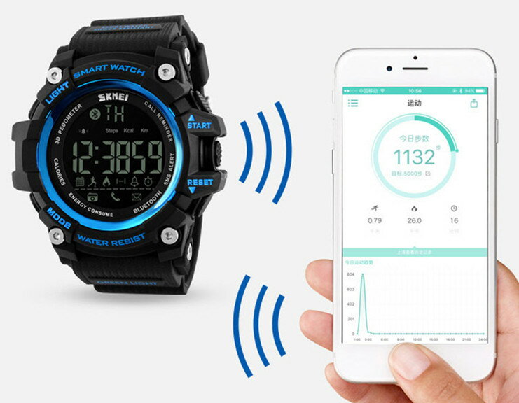 スマートウォッチ アウトドア デジタル Gshock型 防水 スポーツ SNS通知 健康管理 アプリ iphone/android ブルー YYRA1042