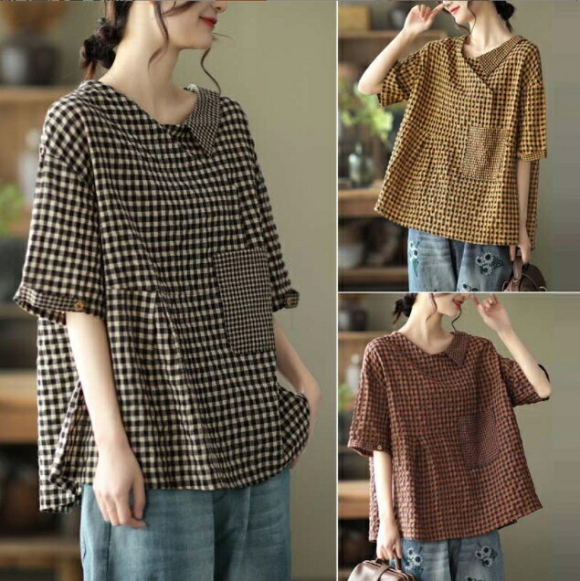 Rakuten - Tシャツ レディース ファッション 半袖 綿麻 ゆったり 快適 tbq469