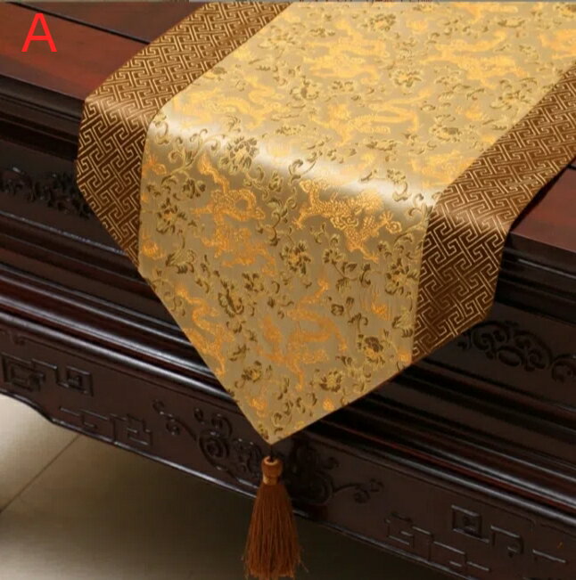 テーブルランナー 和モダン 光沢のある色合い タッセル付き tbq559