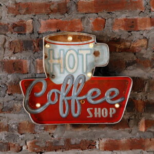 コーヒーショップ看板 ライト LED 壁掛け カフェ インテリア 飲食店 装飾 ヴィンテージ アンティーク ブリキ tbq090