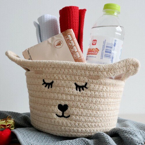 NEW! 新しい猫の耳の刺繍デスクトップ収納バスケット 綿織りの収納バスケット【2枚】 tbq169