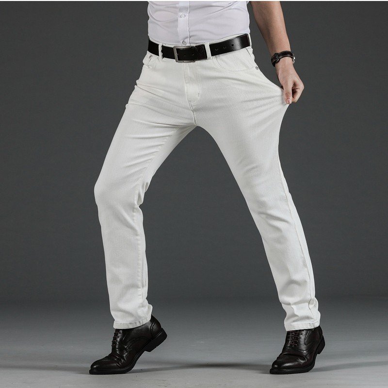 白パンツ メンズ ストレッチ デニム スリム ジーンズ 細身 チノ風 カジュアルパンツ ノータック 春 夏 秋 冬 おしゃれ ロングパンツ 28-38対応