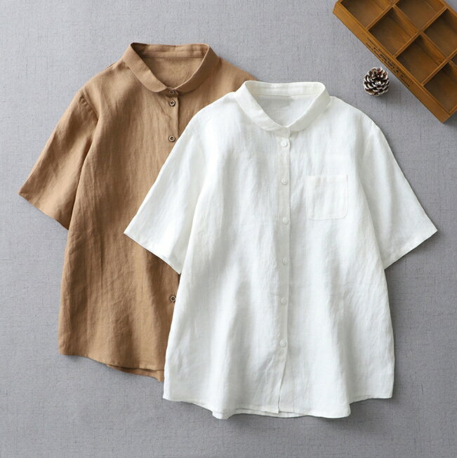 樂天商城 - ☆新品夏物 2色 ブラウス レディース 半袖シャツ 綿麻シャツ リネンシャツ チュニック 白シャツ トップス オシャレ 着心地いい M～2XL