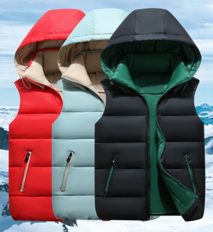 樂天商城 - 親子ベスト 保温 厚手 フード付き 無地 秋冬 子供用 男女兼用 ファッション ibq068