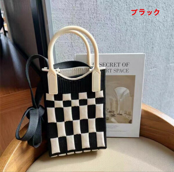 樂天商城 - ハンドバッグ ショルダーバッグ 2WAY ニット 携帯バッグ チェック柄 レディース ファッション