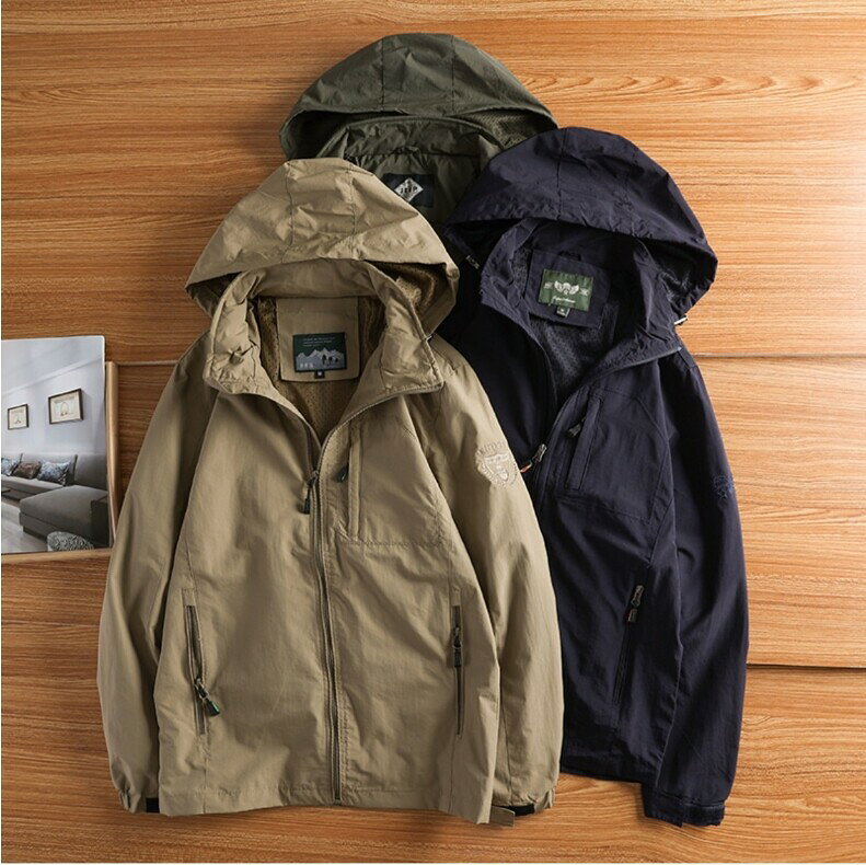 樂天商城 - マウンテンパーカー メンズ ジャケット フード付き 春秋 薄手 防風 撥水 軽量 アウター アウトドア 登山 通勤 通学 カーキ ブラック ネイビー グリーン 4XLまで 撥水パーカー ジップアップ ウインドブレーカー メンズジャケット
