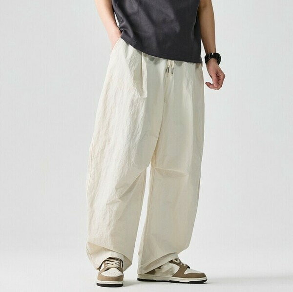 樂天商城 - メンズ ワイドパンツ イージーパンツ 綿混 リラックスパンツ 大きいサイズ M-5XL ゆったり カジュアル ルームウェア 涼しい 春 夏 秋 おしゃれ ウエストゴム ドローストリング 無地 ブラック ネイビー ワインレッド ホワイト