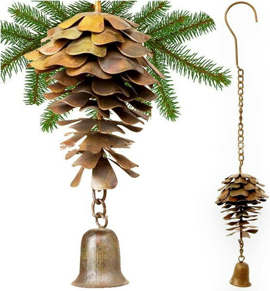 松ぼっくり 風鈴 ウィンドチャイム アイアン製 アンティーク 吊り下げ ベル ドアベル 玄関 窓 ベランダ ガーデン 雑貨 おしゃれ インテリア 風の音 癒し 音色 風水 魔除け ナチュラル 北欧 ナチュラルブラウン 28cm