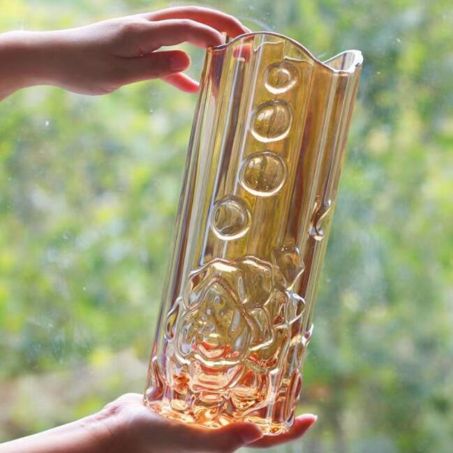 【ガラス花瓶 8種類】フラワーベース クリア アンバー グレー パープル 取手付き おしゃれ インテリア 装飾 花器 シンプル 透明 デコレーション リビング ダイニング ギフト プレゼント 北欧風