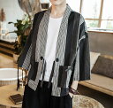 夏新品 カーディガン メンズ 着物羽織 浴衣 和式 甚平 リネン日焼け止め 春夏 ルームウェアストライプ柄M~5XL ibq01