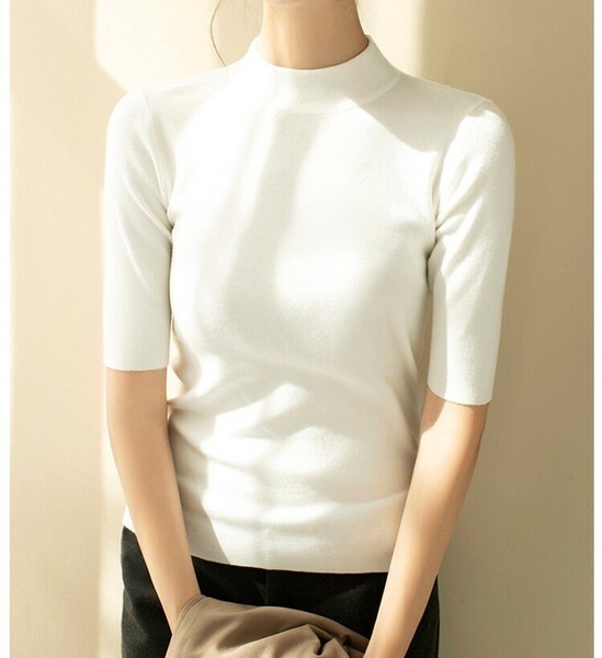 樂天商城 - セーター ニット 半タートルネック 無地 半袖 レディースファッション ibq06