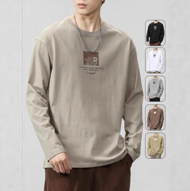 メンズ 長袖Tシャツ 無地 ロゴプリント クルーネック 綿100％ カットソー 春 秋 ゆったり カジュアル トップス 8072 9008 9008-1 袖口リブ有無 裏起毛 おしゃれ 大きいサイズ M-4XL