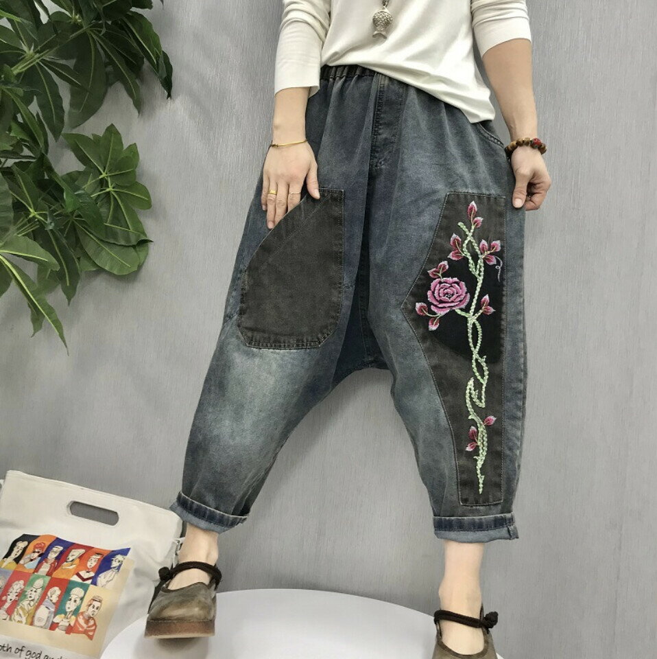 樂天商城 - NEW レディース ウエストを引き締めた刺繍布のパッチワーク色パンツ bbq205