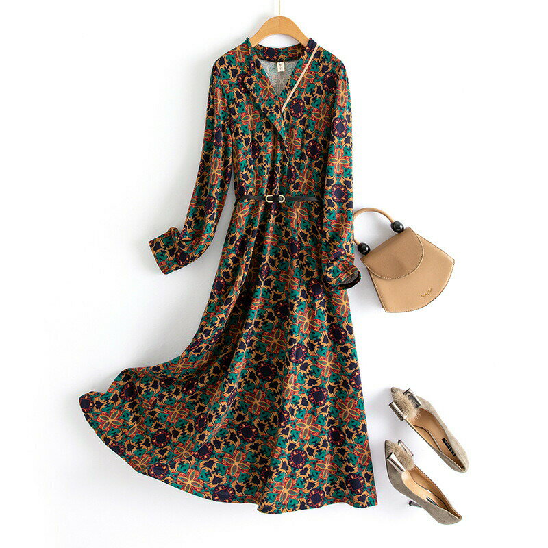 樂天商城 - NEW レディース プリント Vネックワンピース bbq230